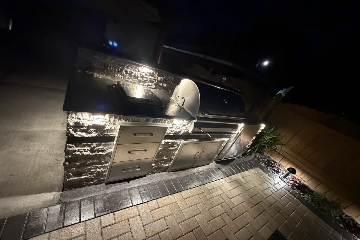 Outdoor kitchen with night lights